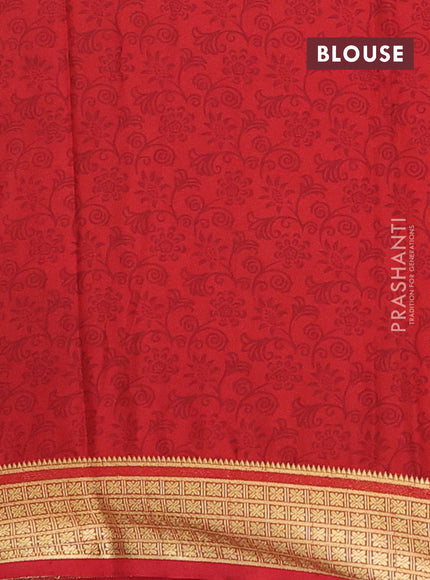 Semi mysore silk saree light green and maroon with allover floral prints and zari woven border