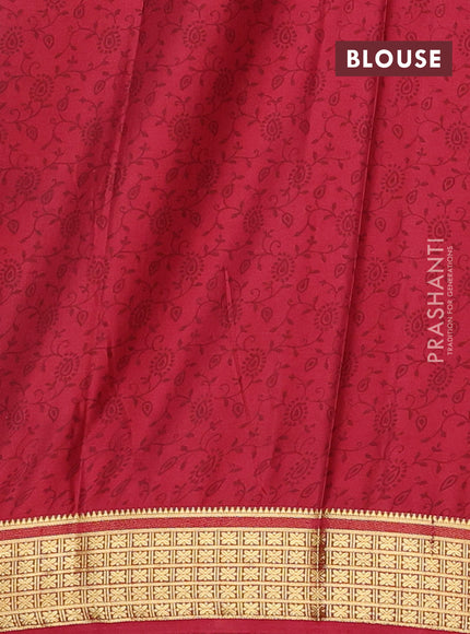 Semi mysore silk saree sandal and maroon with allover floral prints and zari woven border