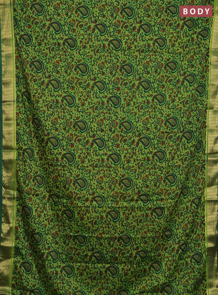 Semi mysore silk saree light green and green with allover floral prints and zari woven border