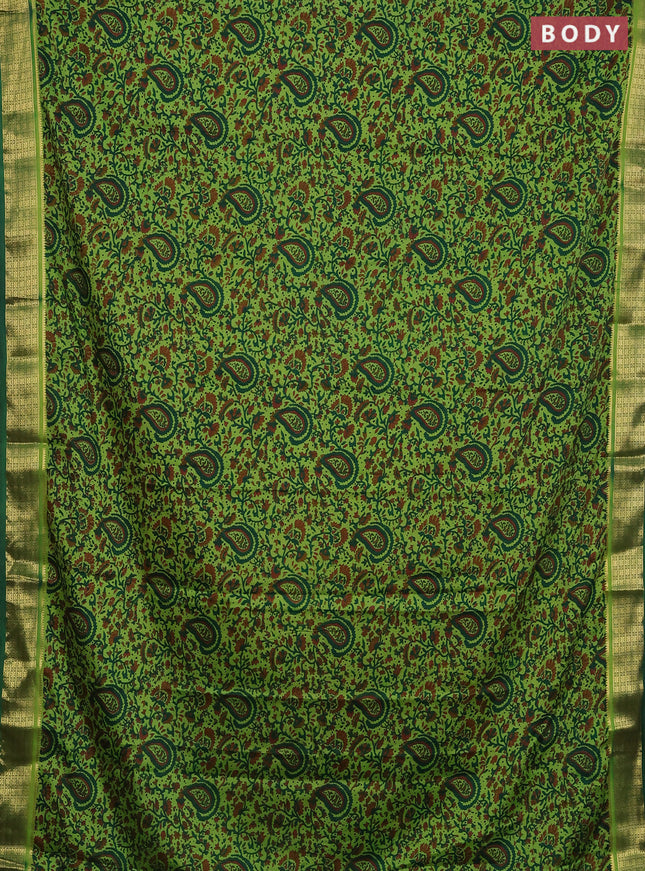 Semi mysore silk saree light green and green with allover floral prints and zari woven border
