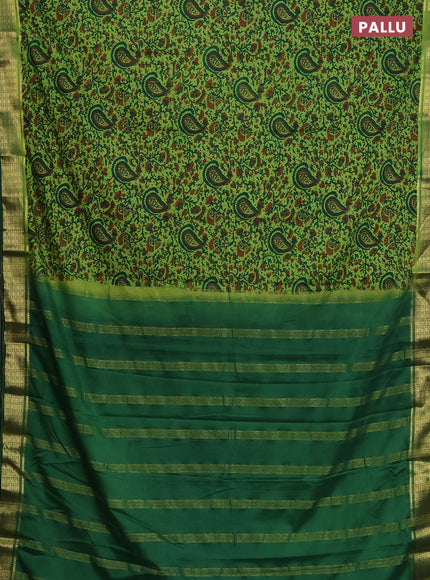 Semi mysore silk saree light green and green with allover floral prints and zari woven border