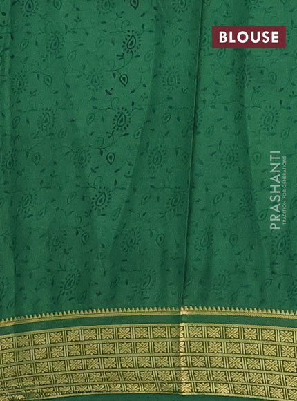 Semi mysore silk saree light green and green with allover floral prints and zari woven border