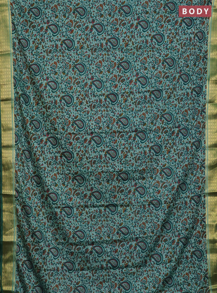 Semi mysore silk saree pastel green and green with allover floral prints and zari woven border