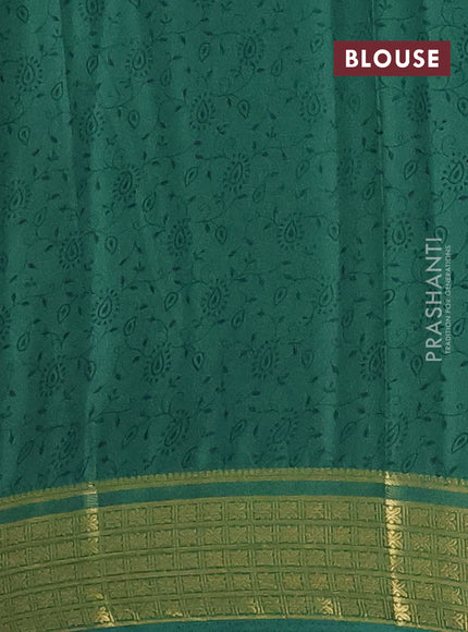 Semi mysore silk saree pastel green and green with allover floral prints and zari woven border