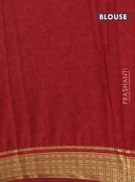 Semi mysore silk saree peach  and maroon with allover floral prints and zari woven border
