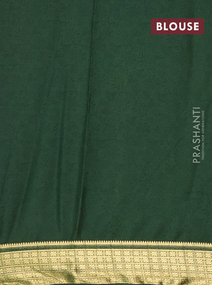 Semi mysore silk saree dark mustard and green with allover floral prints and zari woven border