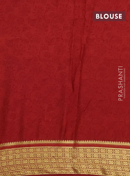 Semi mysore silk saree yellow and maroon with allover floral prints and zari woven border