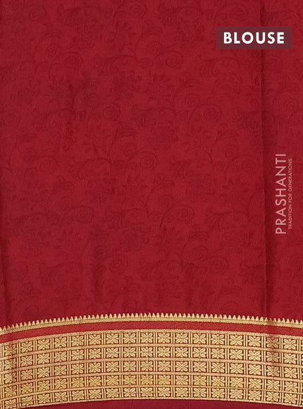 Semi mysore silk saree peach shade and maroon with allover floral prints and zari woven border