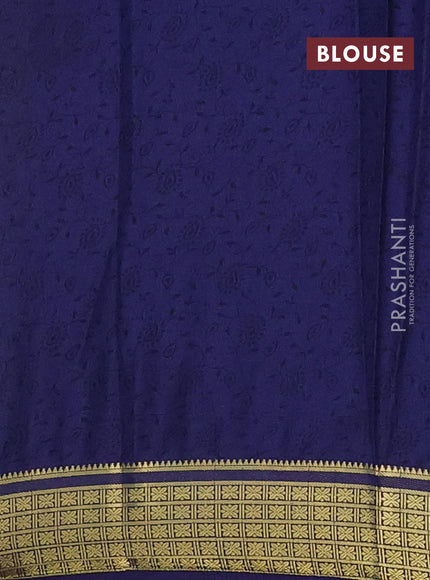 Semi mysore silk saree grey and navy blue with allover floral prints and zari woven border