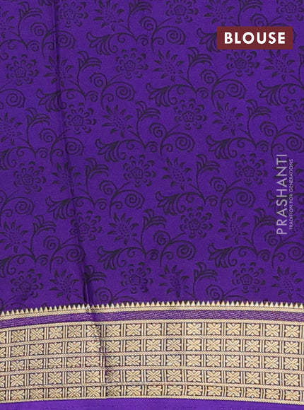 Semi mysore silk saree light blue and violet with allover floral prints and zari woven border