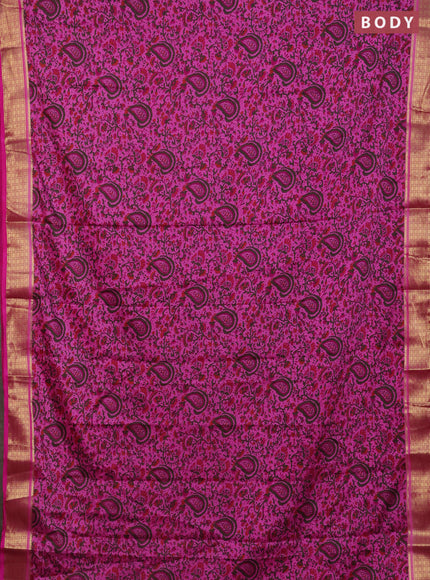 Semi mysore silk saree dark pink and pink with allover floral prints and zari woven border