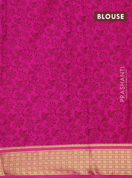 Semi mysore silk saree dark pink and pink with allover floral prints and zari woven border
