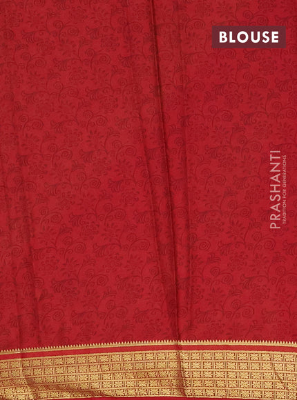 Semi mysore silk saree yellow and maroon with allover floral prints and zari woven border