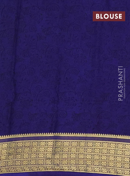 Semi mysore silk saree teal blue and navy blue with allover floral prints and zari woven border