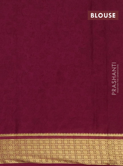 Semi mysore silk saree peach pink and wine shade with allover floral prints and zari woven border