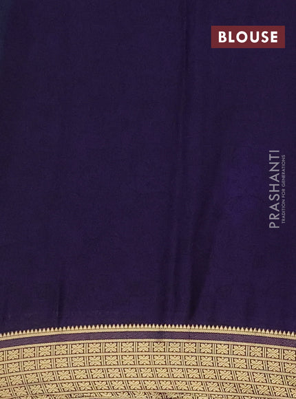 Semi mysore silk saree teal green and violet with allover floral prints and zari woven border