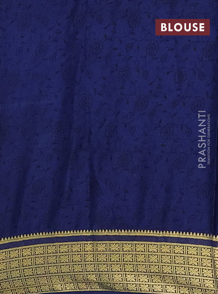 Semi mysore silk saree teal blue and navy blue with allover floral prints and zari woven border