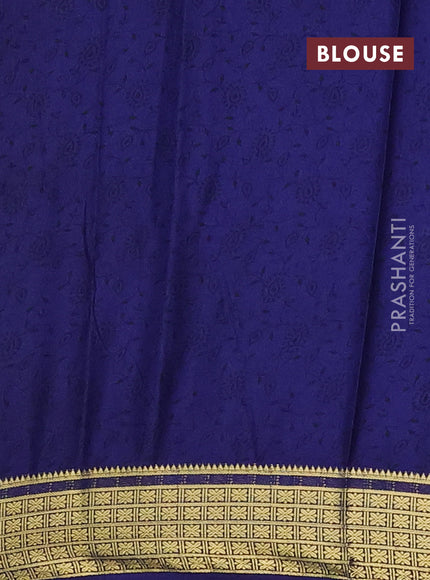 Semi mysore silk saree light blue and navy blue with allover floral prints and zari woven border