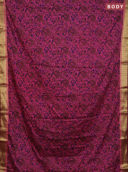 Semi mysore silk saree dark pink and wine shade with allover floral prints and zari woven border