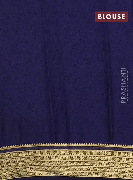 Semi mysore silk saree grey and navy blue with allover floral prints and zari woven border