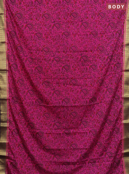 Semi mysore silk saree dark pink and purple with allover floral prints and zari woven border