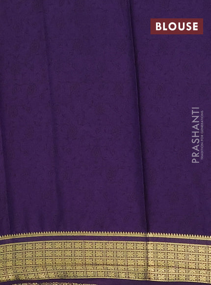 Semi mysore silk saree dark pink and purple with allover floral prints and zari woven border