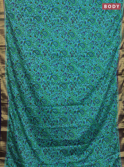 Semi mysore silk saree light blue and navy blue with allover floral prints and zari woven border