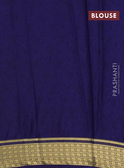Semi mysore silk saree light blue and navy blue with allover floral prints and zari woven border