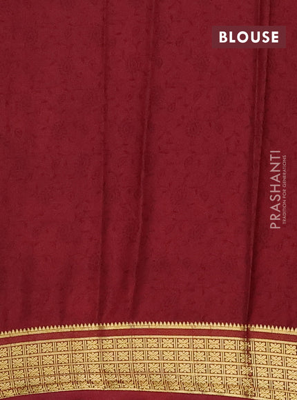 Semi mysore silk saree yellow and maroon with allover floral prints and zari woven border