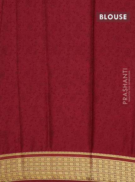 Semi mysore silk saree sandal and maroon with allover floral prints and zari woven border