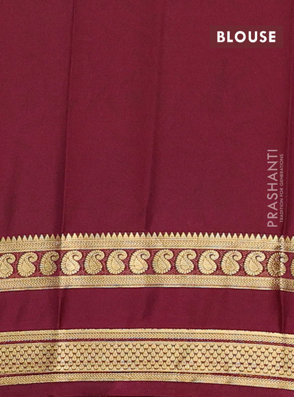 Semi mysore silk saree peach shade and maroon with allover floral prints and rettapet zari woven border