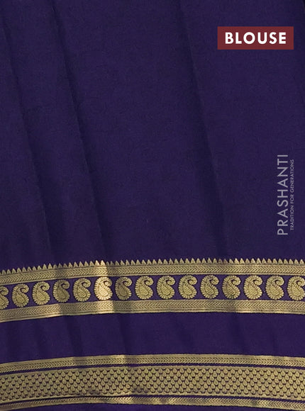Semi mysore silk saree cs blue and violet with allover floral prints and rettapet zari woven border