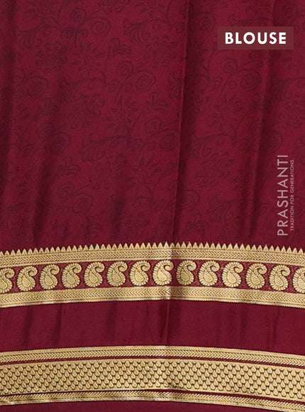 Semi mysore silk saree peach orange and wine shade with allover floral prints and rettapet zari woven border