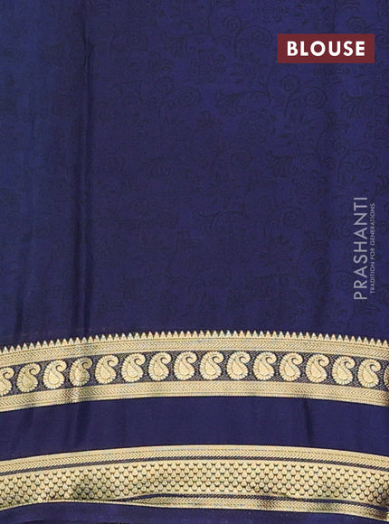 Semi mysore silk saree cs blue and navy blue with allover floral prints and rettapet zari woven border