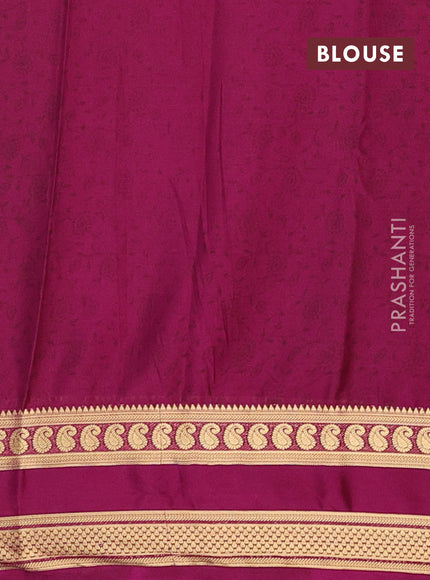 Semi mysore silk saree peach pink and wine shade with allover floral prints and rettapet zari woven border
