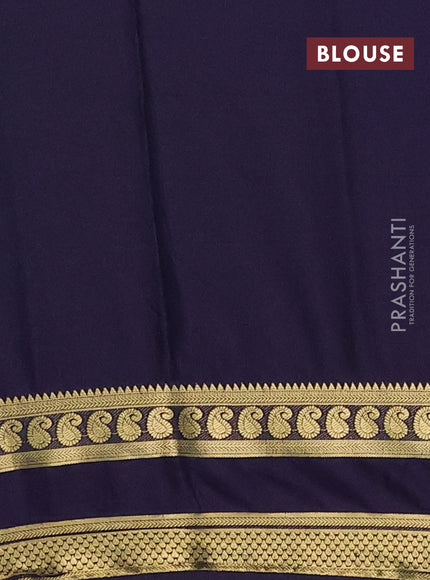 Semi mysore silk saree light blue and navy blue with allover floral prints and rettapet zari woven border