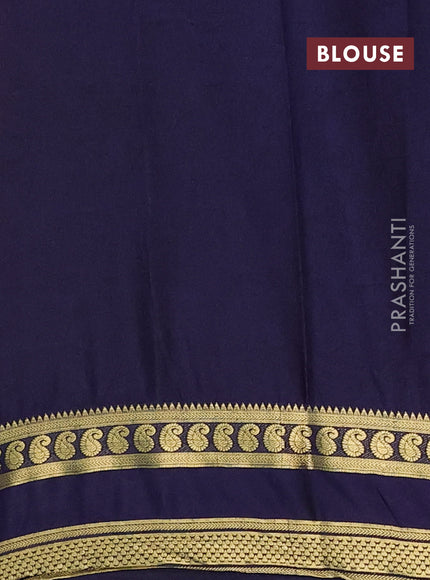 Semi mysore silk saree peach pink and navy blue with allover floral prints and rettapet zari woven border