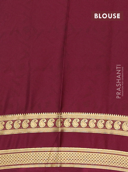Semi mysore silk saree beige and maroon with allover floral prints and rettapet zari woven border