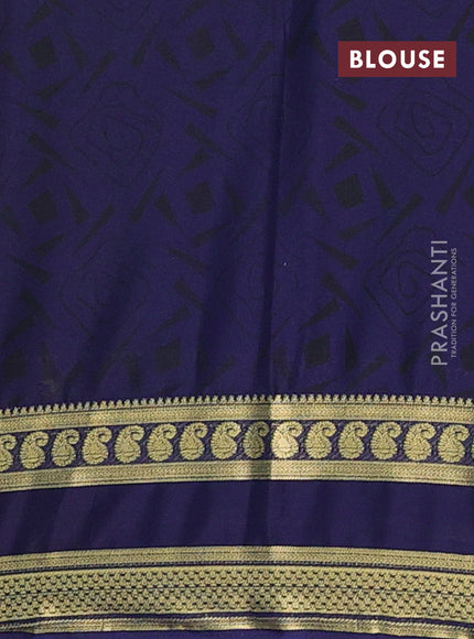 Semi mysore silk saree teal blue and navy blue with allover floral prints and rettapet zari woven border