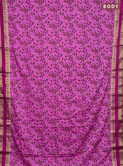 Semi mysore silk saree light pink and pink with allover floral prints and rettapet zari woven border