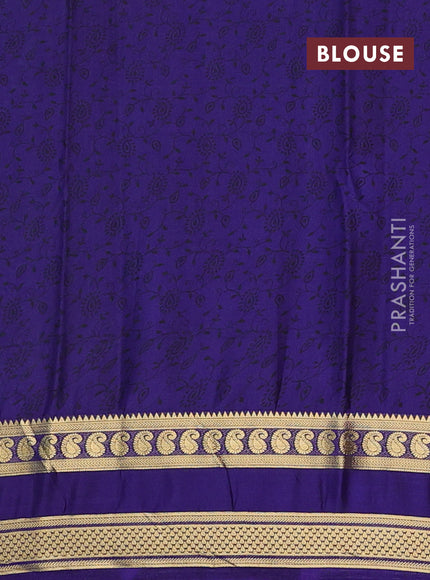 Semi mysore silk saree cs blue and violet with allover floral prints and rettapet zari woven border