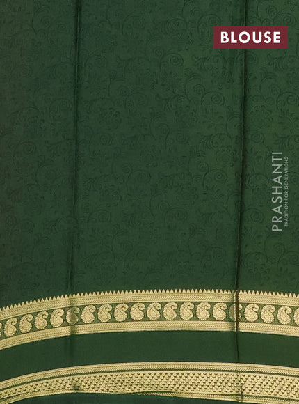 Semi mysore silk saree dark mustard and green with allover floral prints and rettapet zari woven border