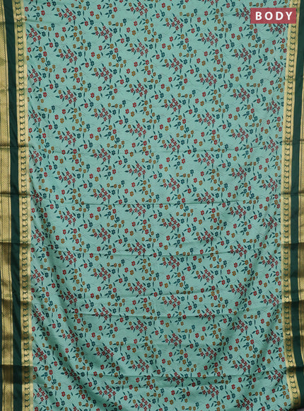 Semi mysore silk saree teal green and green with allover floral prints and rettapet zari woven border