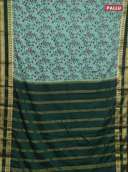 Semi mysore silk saree teal green and green with allover floral prints and rettapet zari woven border