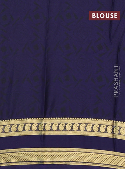 Semi mysore silk saree cs blue and navy blue with allover floral prints and rettapet zari woven border