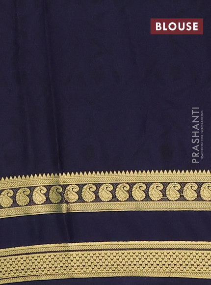 Semi mysore silk saree pink and navy blue with allover floral prints and rettapet zari woven border