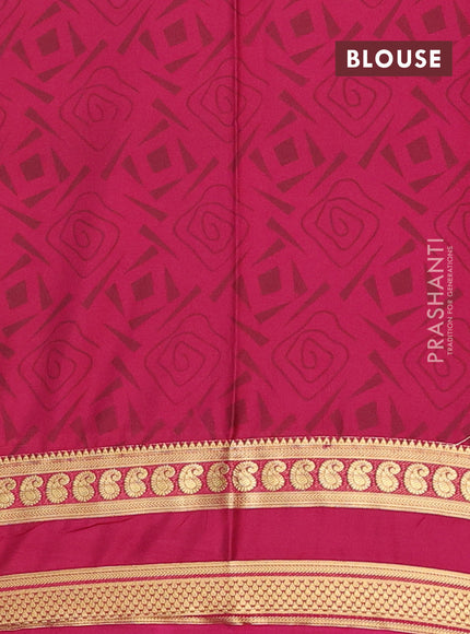 Semi mysore silk saree pista green and magenta pink with allover floral prints and rettapet zari woven border