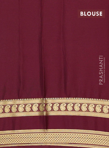 Semi mysore silk saree peach pink and wine shade with allover floral prints and rettapet zari woven border