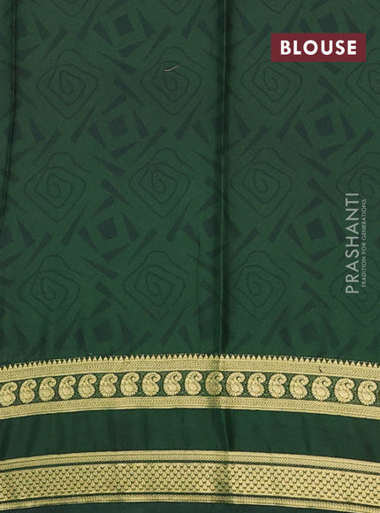 Semi mysore silk saree yellow and bottle green with allover floral prints and rettapet zari woven border