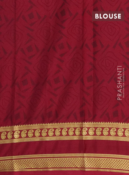 Semi mysore silk saree orange and deep maroon with allover floral prints and rettapet zari woven border